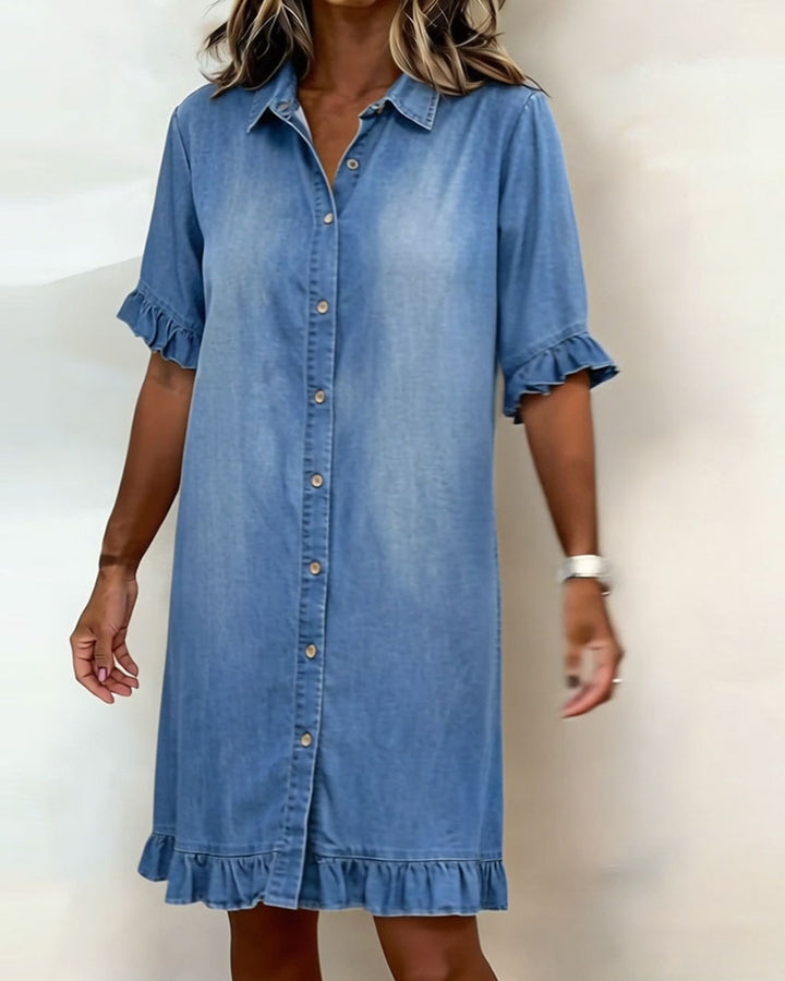 Van Delft Mode® | Udobna Denim Haljina s Flaterirajućim Naborima