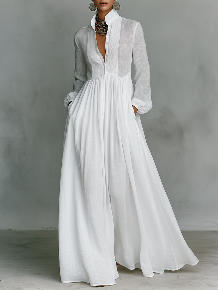 Patchwork Laneni Maxi Haljina s Ovratnikom