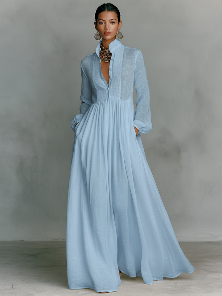 Patchwork Laneni Maxi Haljina s Ovratnikom