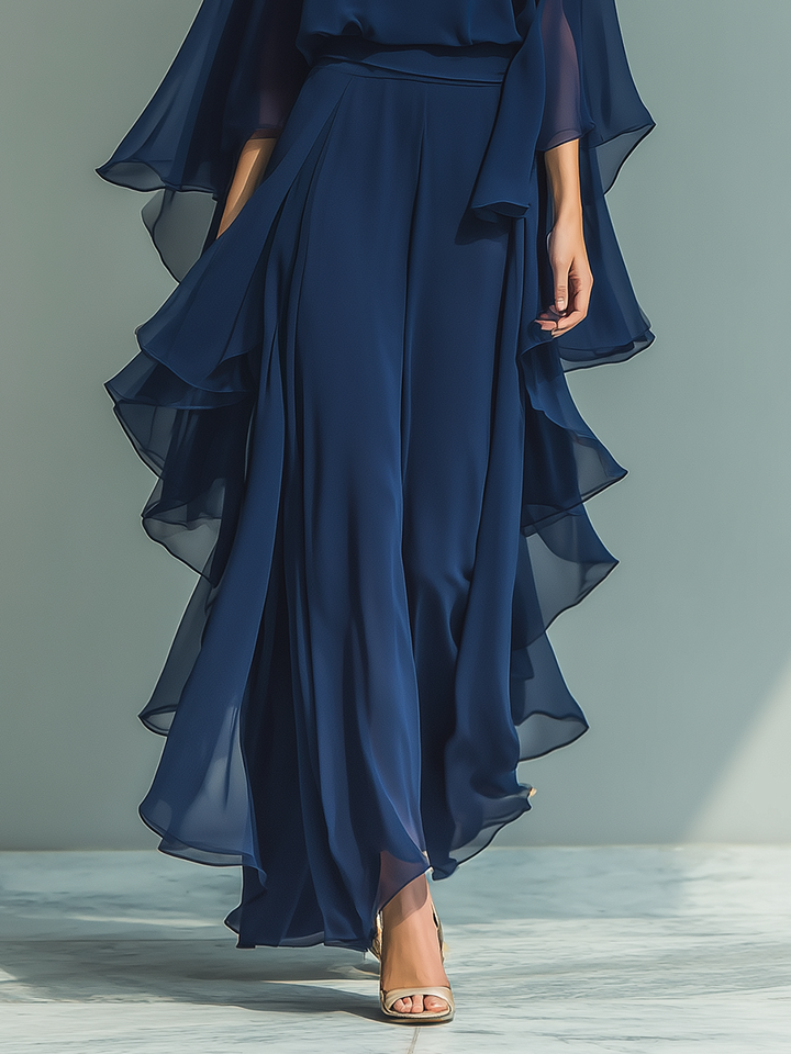 Mornarsko plavi Chiffon Set S volanima