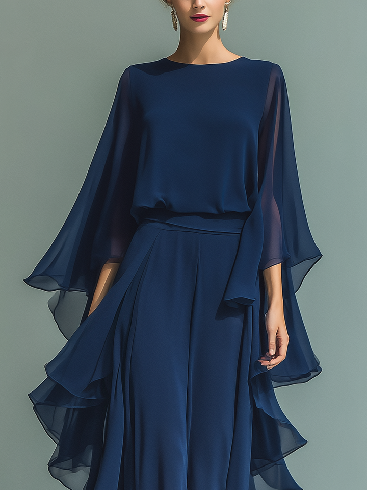 Mornarsko plavi Chiffon Set S volanima