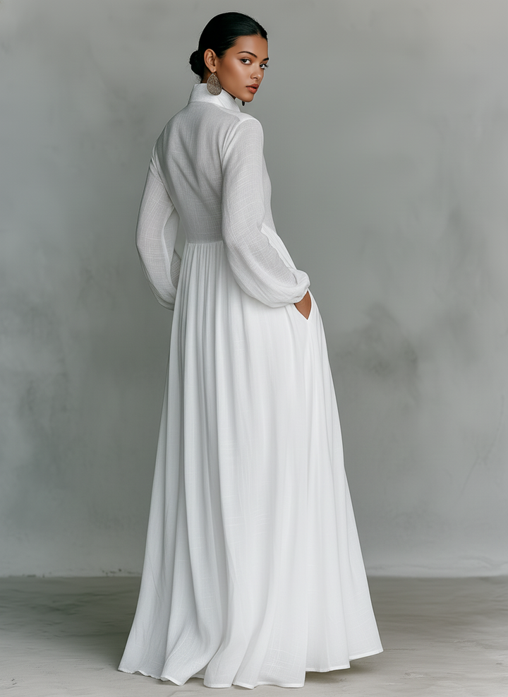 Patchwork Laneni Maxi Haljina s Ovratnikom
