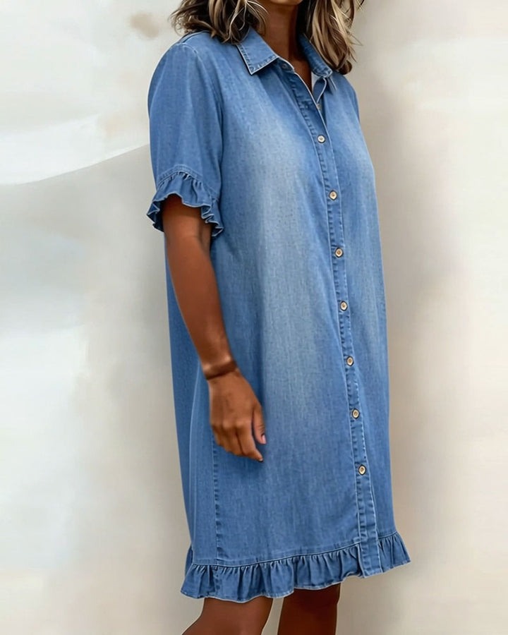 Van Delft Mode® | Udobna Denim Haljina s Flaterirajućim Naborima