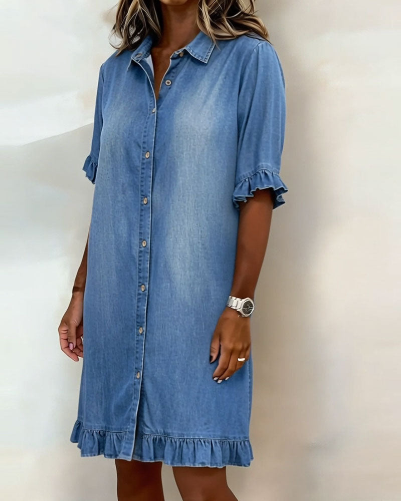 Van Delft Mode® | Udobna Denim Haljina s Flaterirajućim Naborima