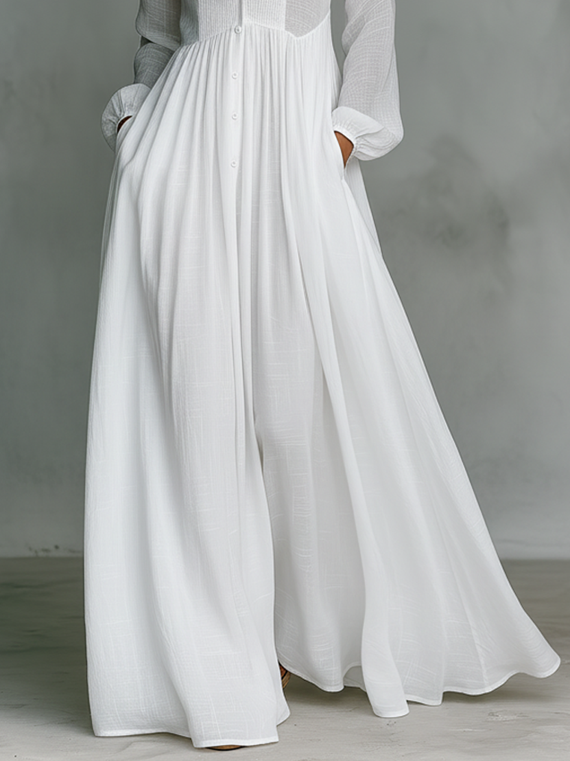 Patchwork Laneni Maxi Haljina s Ovratnikom